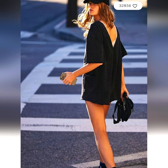 NWOT Free People Hot Shot Tee Romper Washed Black - Picture 2 of 14